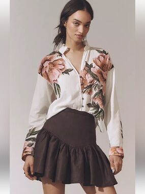 NWT retail $98 size S #Pilcro Floral-Print Button Front Blouse